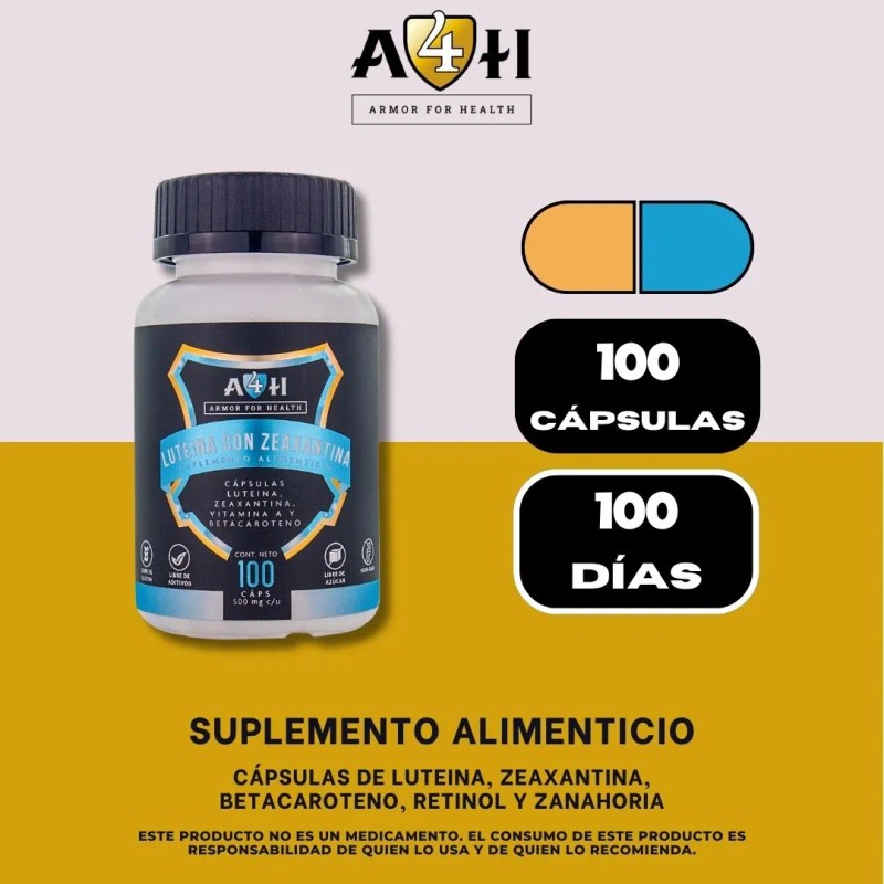 Suplemento Luteina Betacaroteno Zeaxantina 20mg 100 Cáps A4h