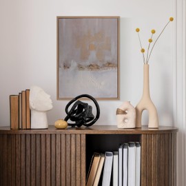 Galley Solutions 24x18 Framed Vertical Abstract Canvas Art - Brown and White Design with Hand-Painted Embellishments, MDF Frame, and D-Ring Hangers