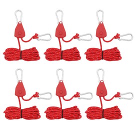 Kellegour 6 Pack Tent Guy Ropes with Pulley,4mm Reflective Cord Tent Guide Rope,Reflective Tent Guy Ropes,Tent Camping Cord with Pulley for Camping,Hiking,Tent,Tarpaulin,Awning (13.12ft/4m,Red)