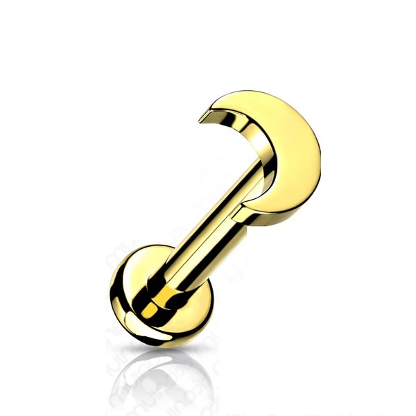 PiercedOff Titanium Gold Tone PVD Labret with Internally Threaded Crescent