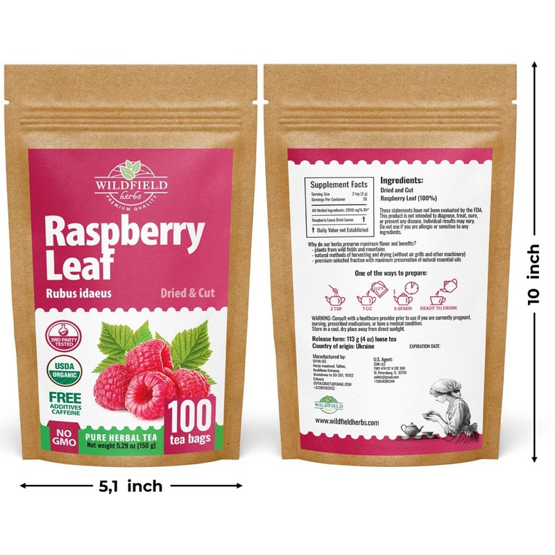 100 Bags Raspberry Leaf Tea Rasberry Leaf Herbs (Rubus Idaeus