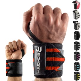 BIOMORPH Professional Wrist Wraps 54 cm for Fitness, Bodybuilding, Strength Sports & Crossfit, Wrist Wraps for Men and Women (Red Stripes)