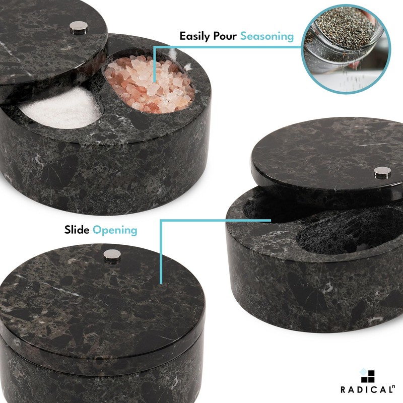 Radicaln Marble Salt Cellar with Lid Dual Compartment 5 Inch