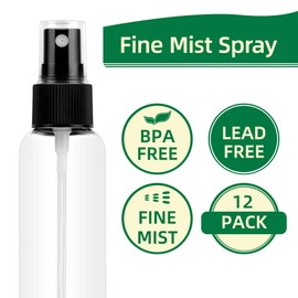 Lisapack 1oz Small Plastic Spray Bottle (12 Pack) Empty Mini Fine Mist Travel Size Atomizer, Tiny Sprayer for Little Perfume, Water, Cologne, Alcohol, Samples (Clear, 30ml)