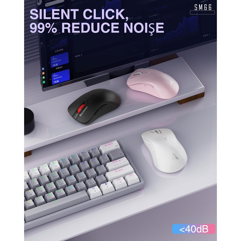 SOLAKAKA SM66 Pink Silent Dual Mode 2.4GHz Wireless Mouse, Adjustable
