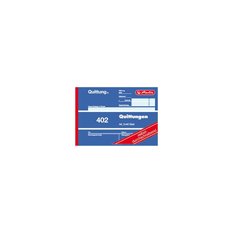 Herlitz Receipt Pad 402, Self-Copying, A6 Landscape, 2 x 40