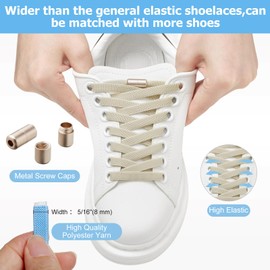 Puzeam 2 Pairs Elastic Laces - No Tie Shoelaces for Kids, Adults Trainers Shoes Beige 120