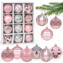Christmas Baubles Pink, Christmas Tree Baubles Plastic 6 cm, Pink Christmas Tree Baubles Large, 12 Pieces Christmas Tree Baubles Set
