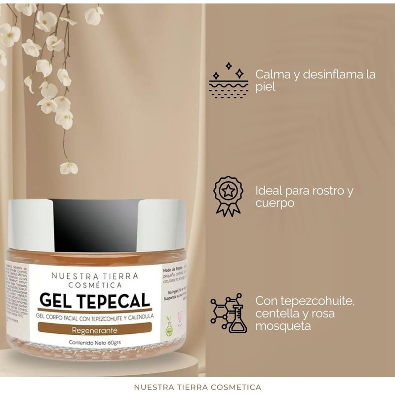 Gel Regenerante de Tepezcohuite y Caléndula 60g Todo Tipo de