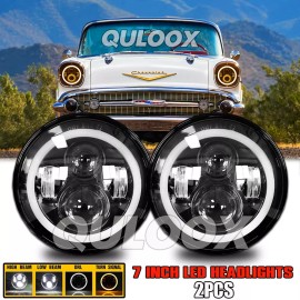 QULOOX FOR Chevy C10 K10 K20 1975-1980 Pair 7" Round LED Headlights Hi/Lo Beam
