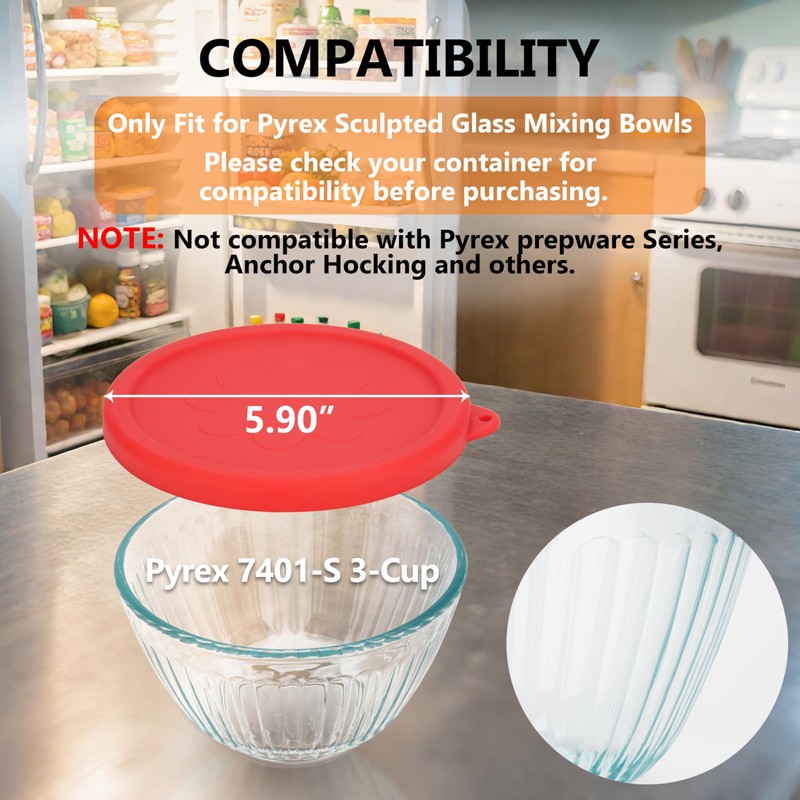 Viotiin Silicone Replacement Lids for Pyrex 7401-s 3-Cup Sculpted Glass