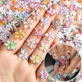 50Pcs Flower Nail Charms Hibiscus Nail Rhinestones 3D Mixed Colorful Floral Design Spring Summer Nail Art Supplies Resin Nail Gems Hawaii Flowers Nail Jewels for Women Acrylic Nail Accessories DIY