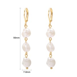 Vissen White Baroque Pearl Earrings Long Drop Gold Plated Leverback Earrings For Women Hypoallergenic Earrings Jewellery
