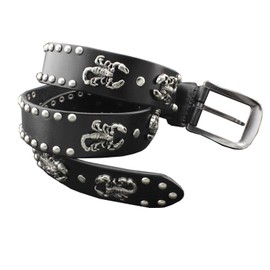 punkman2000 Heavy Metal Scorpion Studded Biker Hip Hop Genuine Leather Belt Mens Waistband (120cm), Black, 120cm