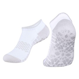YUEDGE Yoga Pilates Socks for Women Size 9-11, Breathable White Cotton Cushioned Ankle Grip Socks Non Slip Low Cut Workout Athletic Socks, 5 Pairs