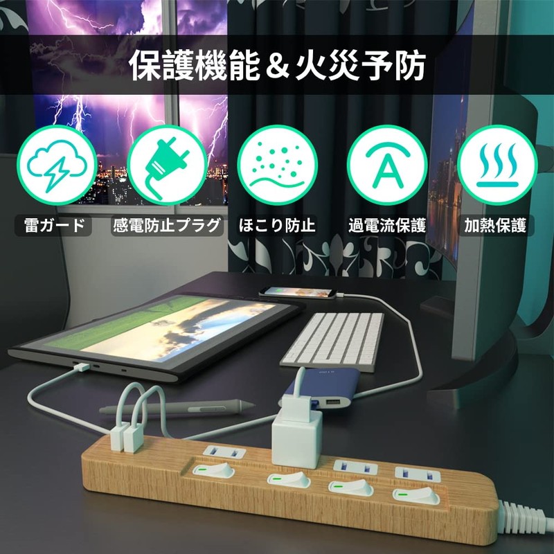 Saybour USB 3.4 A Power Strip w/ Lightning Guard, Energy-Saving,
