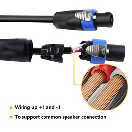 HBU 10 Feet Pack of 2 Pro Tour Grade 2 Wire Speakon Cables - 1pc Speak-On to 2 Conductor Bare Wire Cable for PA DJ Chuchero, Tweeters, Mids Audio Wiring (2 Conductors, 16 Gauge)