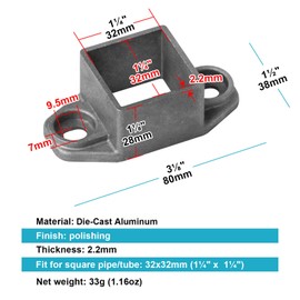 OTTFF 20 Pack 1-1/4" x 1-1/4" Square Post Flange Base, Aluminum Deck Fence Wall Mount Rail End Bracket