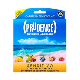 Prudence Sabor y Aroma Caribbean, Sabores Mora, Mango, Maracuyá, Frambuesa y Tutti Frutti, Caja con 20 Condones