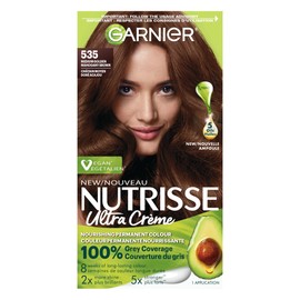 Garnier Nutrisse Ultra Crème, Permanent Hair Dye, 100% Grey Coverage, Vegan Formula, Nourished Hair, Long-Lasting Rich Colour, Protects Hair Against Dryness, 535 Medium Golden Mahogany Brown, 1 Application