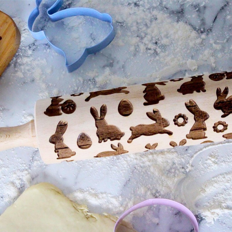 Tala Easter Patterned Wooden Revolving Rolling Pin, FSC Beechwood with