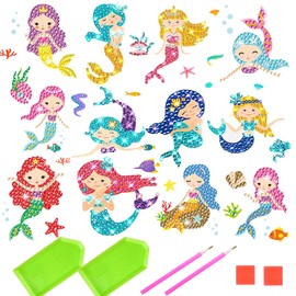 Favson 5D Diamond Painting Set for Children, Diamond Sticker Painting Sticker Set, Children and Adults Beginners Diamond Sticker Kit, for Girls Notebook, Cup, Birthday Gift (Mermaid)