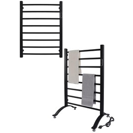 K KIRKWOOD KITCHEN Heated Towel Rack, 8-Bar Towel Heater, Wall Mounted/Freestanding Design Towel Warmer, Black
