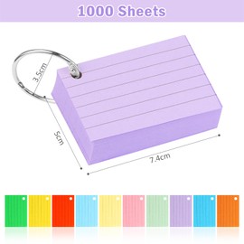 Pack of 1000 A8 Index Cards, 10 Colours, Ruled, Flash Cards with Binder Rings, for Learning on the Go Vocabulary