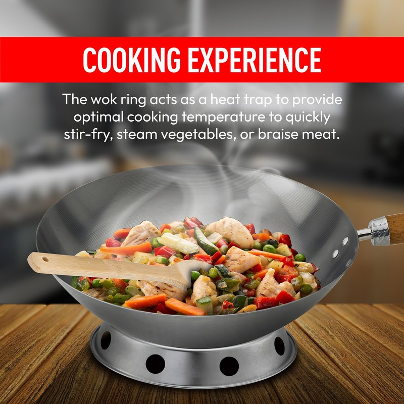 Helen's Asian Kitchen Round Bottom Wok Set, Carbon Steel and