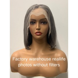 8 Inch Salt and Pepper Bob Wigs Human Hair Short Straight White Grey Bob Wig 13x4 HD Lace Front Bob Wigs Pre Cut Glueless Wigs For Women