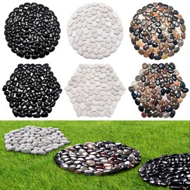 Ausluru 10in River Rock Stepping Stones Set - 6 Pack | Polished Pebble | Long-Lasting PVC Mesh Backing | Perfect for Garden Paths and Lawns Outdoor Landscaping Decoration | Rhombus and Round Set
