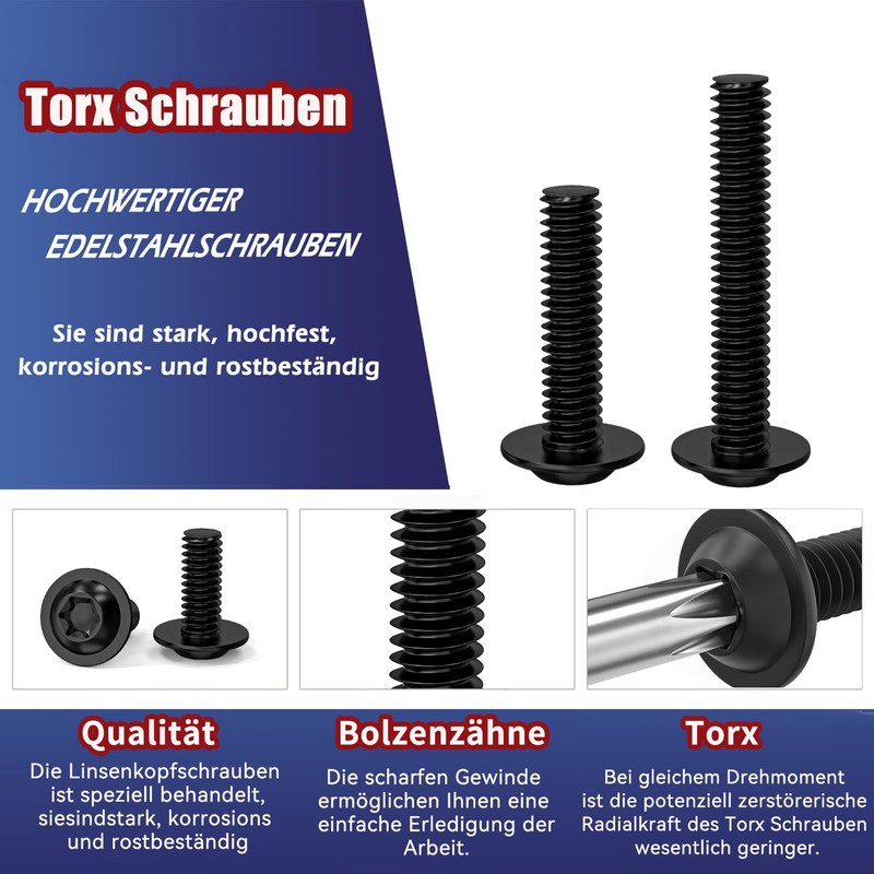 Pack of 20 Pan Head Screws, Torx Pan Head Screws,