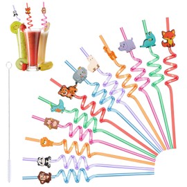 Embhlitfe Pack of 12 Children's Drinking Straws, Animal Straws, Reusable Straws, Colourful Animal Party Straws for Children's Birthday Party Decorations, Christmas, Party Accessories