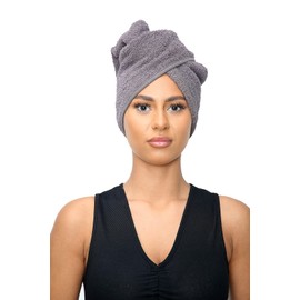 Sapphire Collection Hair Drying Towels, 100% Pure Terry Towel Cotton Soft Hair Towel Wrap Hair Twist Turban Towel Absorbent Hair Cap Head Wrap Spa Towels with Loop & Button for Long Hairs (Grey)