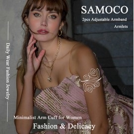 SAMOCO 2pcs Arm Cuff Bracelets for Women Upper Arm Bands Armband Armlet Cuff Bangle Adjustable Gold Arm Bracelet Set