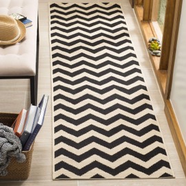 SAFAVIEH Courtyard Collection Area Rug - 9' x 12', Black & Beige, Chevron Design, Non-Shedding & Easy Care, Indoor/Outdoor & Washable-Ideal for Patio, Backyard, Mudroom (CY6244-256)