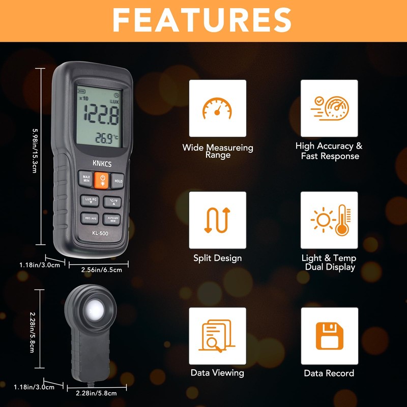 KNKCS Digital Lux Meter, 0-200,000 Light Meter for Plants with