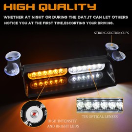 YXNXLIGHT 2 in 1 Emergency Dashboard Strobe Light 2 x 8 inch 24 LED Interior Front/Rear Windscreen Safety Deck Split Bar with Suction Cup for Construction Vehicles, Automotive (Amber/White)