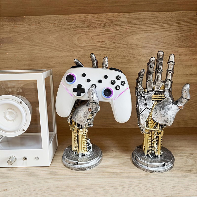 Mechanical Hand Controller Stand, Steampunk Resin Gaming Decor (Silver)