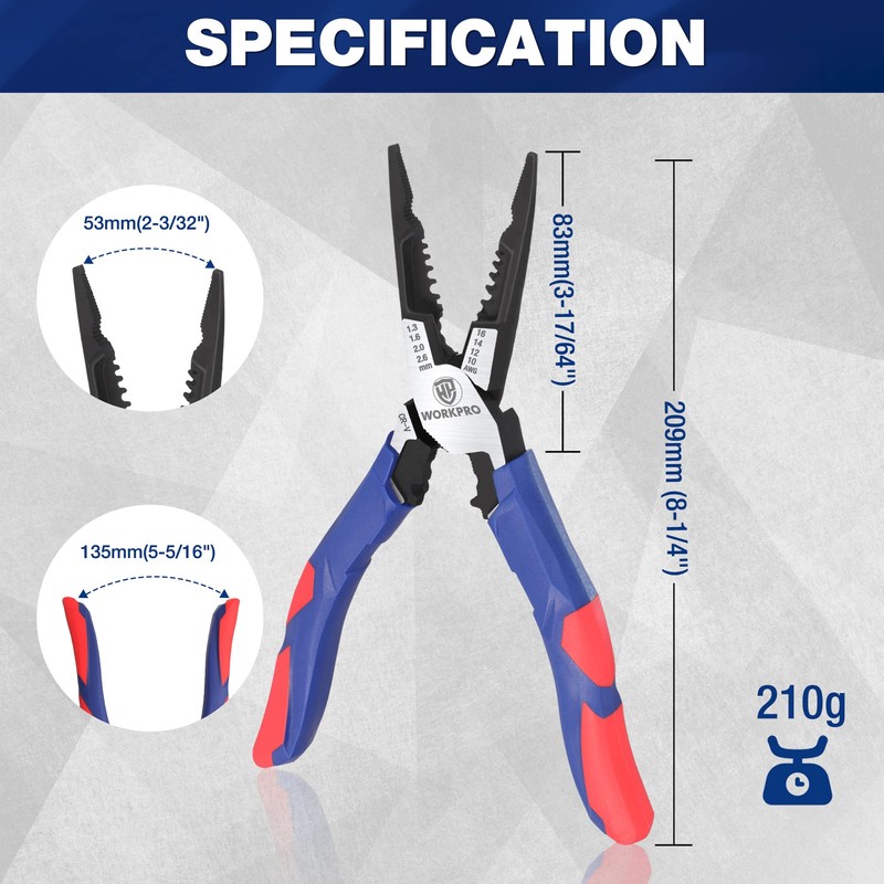 WORKPRO 7-in-1 Needle-Nose Pliers | Wire Stripper/Cutter/Crimper and Spanner |