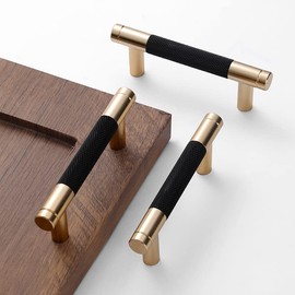 Westablize 2 Pack 3 Inch 76 mm Bar Cabinet Pulls Gold and Black Knurled Handles for Brushed Gold Drawer Pulls Cupboard Aluminum Handles (3 Inch, Set of 2, Gold and Black)