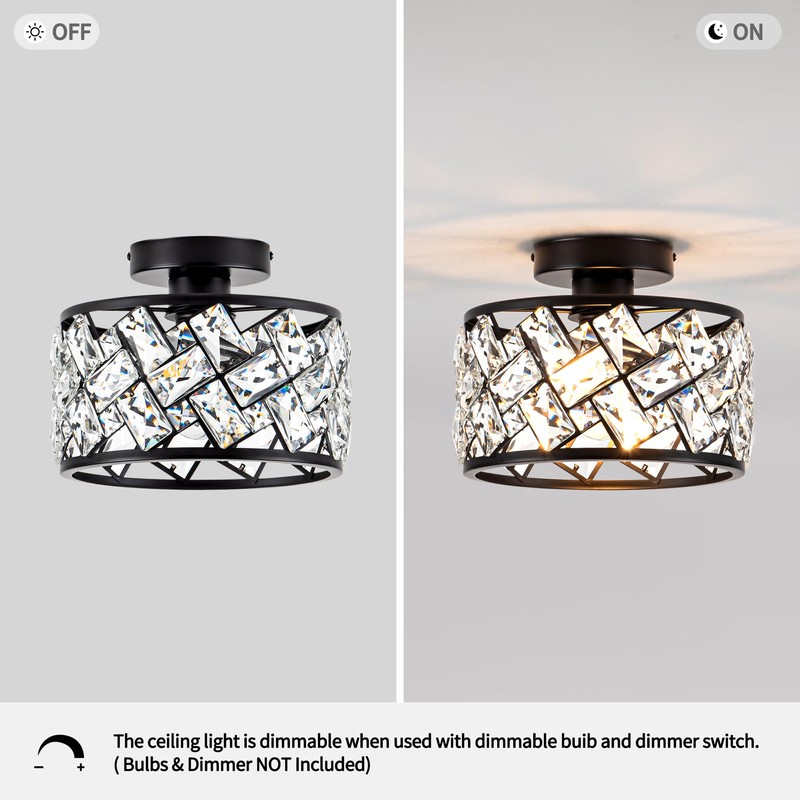 Rpzloila Crystal Ceiling Light Fixture, Modern Semi Flush Mount Ceiling