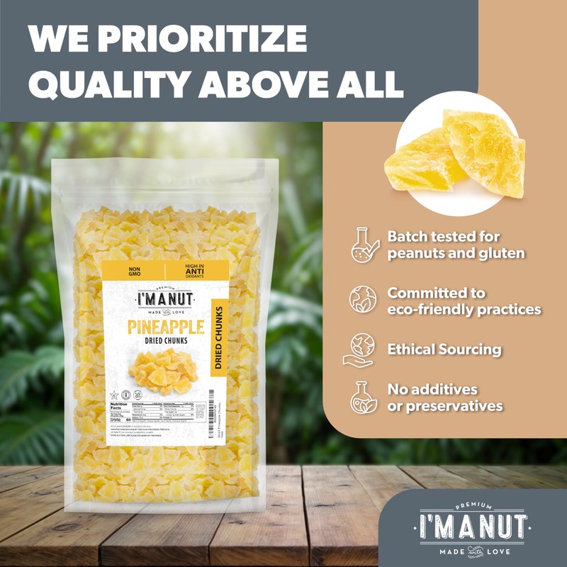 Premium Dried Pineapple Chunks 48oz | Non-GMO, Batch Tested Gluten