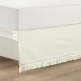 Lush Decor Boho Fringe 15-Inch Tailored Drop Easy Fit Bedskirt, Queen, Off-White