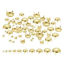 sourcing map 100Pcs Gold Round Dome Rivets, 10 Sizes Brass Spike Studs Spots Punk Rock Nailheads Claw Beads Assorted Kit for DIY Clothes Belt Bag Shoes Bracelet Leather Craft