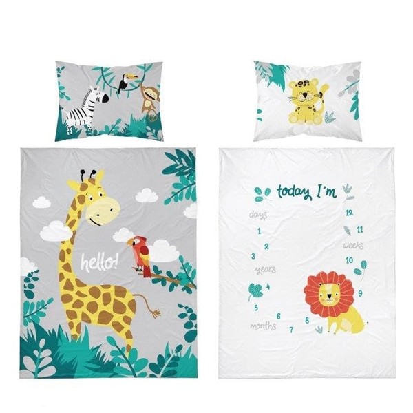 Reversible Bedding Set Lion Safari Zoo Animals ColourfulBedding for Baby Boy Cot Bed Duvet Cover & Pillow Case