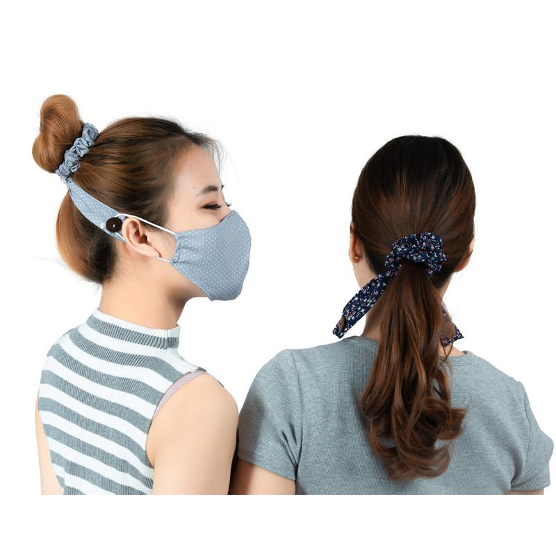 LOFBAZ Women's Hair Bobbles with Buttons for Face Mask Ear