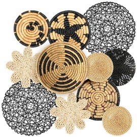 Tatuo 11 Pcs Boho Wall Basket Decor Decorative Bulrush Woven Basket Wall Decor Boho Wall Art Round Farmhouse Wall Hanging Baskets for Kitchen Rustic Home Decorations, Multi Sizes(Fresh)