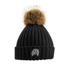 The House Of Dog: English Springer Spaniel Owner Hat Gift. Faux Fur Pom Pom Chunky Knit Super Soft Unisex Embroidered Beanie Black
