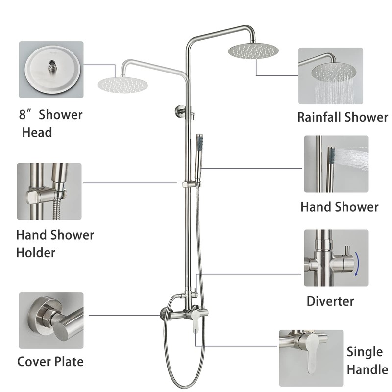 MOSSON Rain Shower System Outdoor Shower Fixtures with 8" Rain